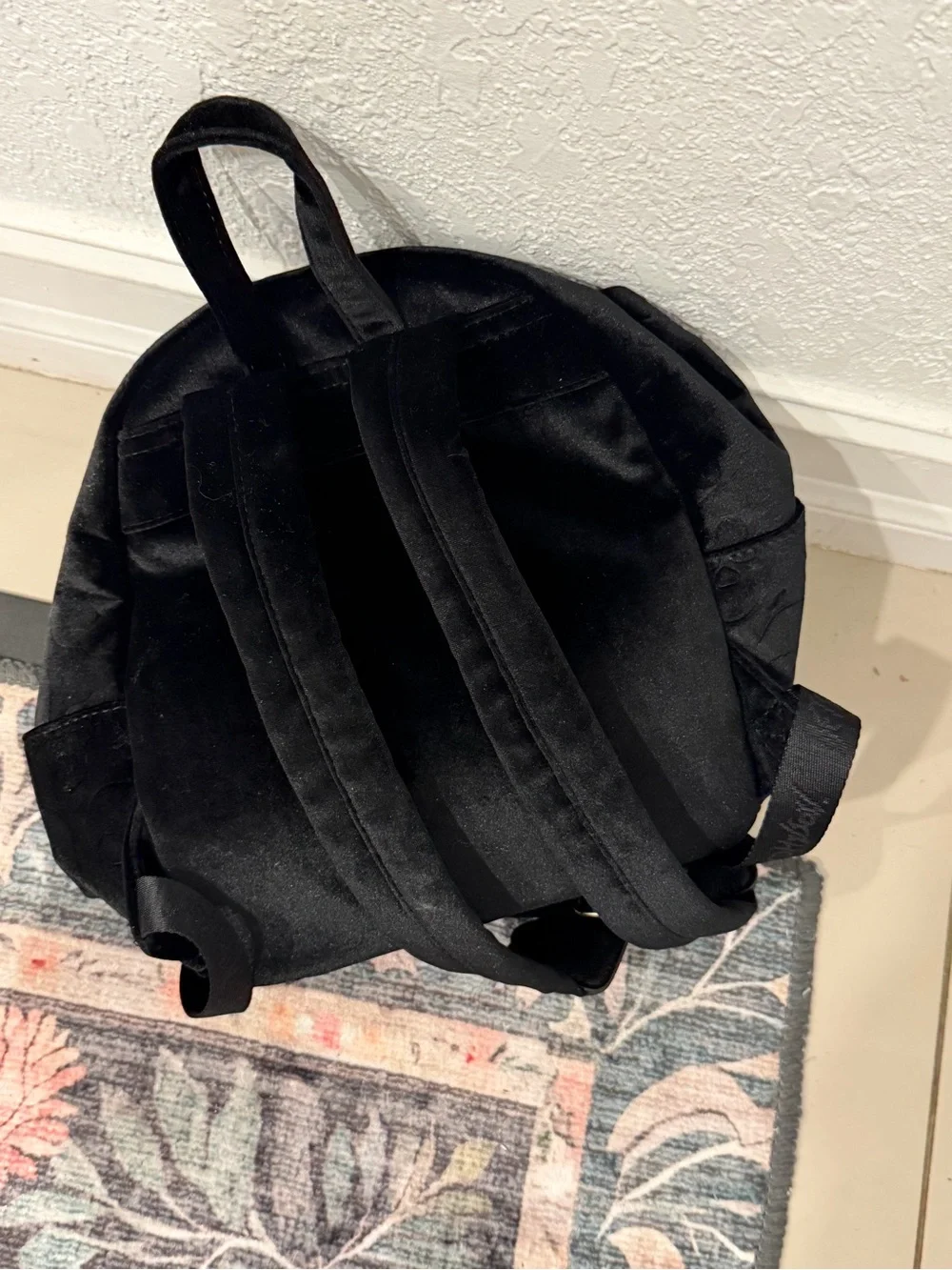 Betsey Johnson Black Velvet Mini Backpack with Gold Hardware